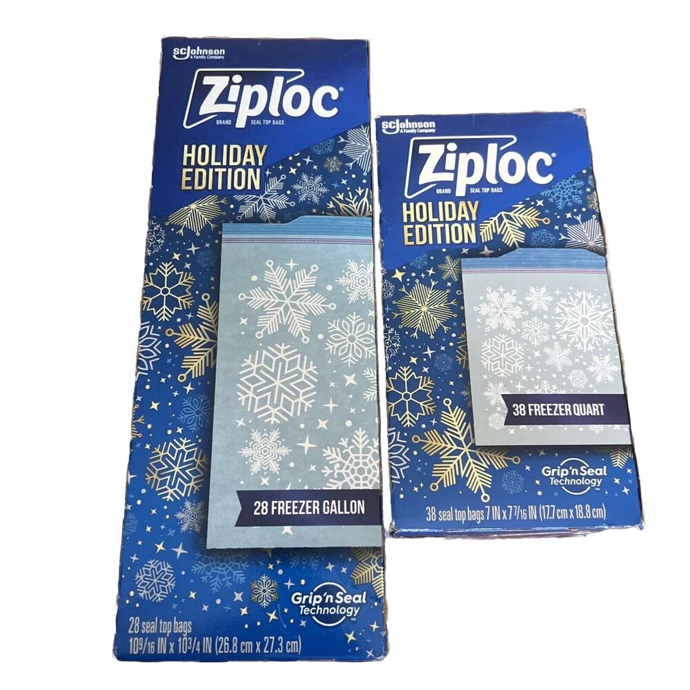 Ziploc Freezer Bags Limited Christmas Holiday Edition Gallon & Quart Snow Flakes